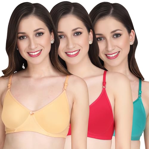 Image of Padded Everyday Bra for Women - Made of Pure Cotton Full Coverage Non Wired Seamless Pushup Soft Cup for T-Shirt Saree Dress Sports Garment for Daily Use Everyday