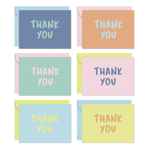 Image of S&O Thank You Cards with Envelopes - Blank Decor sheets for Handwritten Messages -Greeting Notes and Covers Set of 24 - Assorted Thank You Cards with Stylish Color Envelopes to Mix & Match