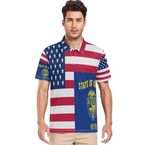 Polo de golf homme anti transpiration imprimé drapeau USA Oregon