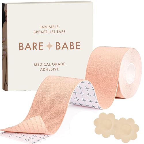 Bare Babe Boob Tape, Boobtape for Breast Lift | Includes Nipple Covers | Body Tape for Push up & Shape (Creme, Regular 2in)