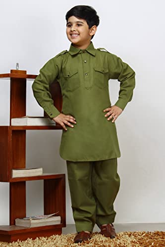 Image of Pro-Ethic Style Developer Kids Ethnic Wear Cotton Pathani Suit for Boys|Plain Kurta Pajama