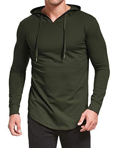 Aiyino Men's S-5X Long Sleeve Fashion Athletic Hoodies Sport Sweatshirt Hip Hop Pullover L Army Green #TOP2
