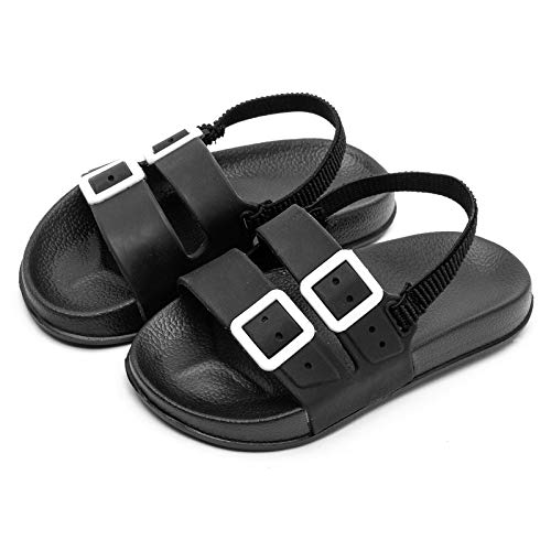 Toddler Boys Girls Outdoor Casual/Pool Slides Sandals | Water Shoes for Kids(Black 9-10 Toddler)