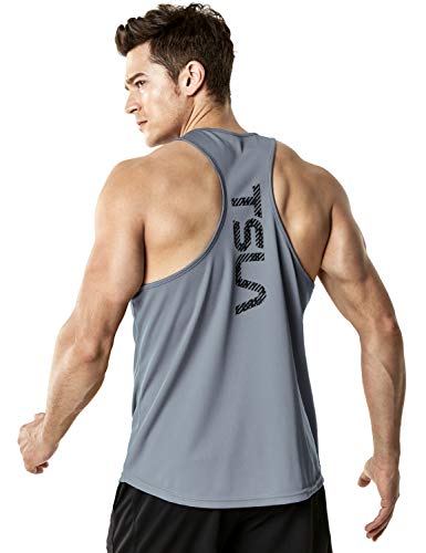 TSLA Men's Dry Fit Y-Back Muscle Workout Tank Tops, Athletic Training Gym Tank Top, Sleeveless Bodybuilding Shirts, 3pack(mtn33) - Black/Grey/Red, Large