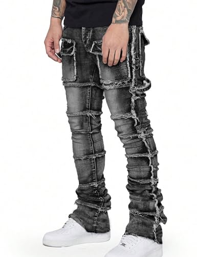 Mens Ripped Cargo Jeans Y2k Distressed Straight Leg Denim Pants Slim Fit Stretch Jeans for Men2