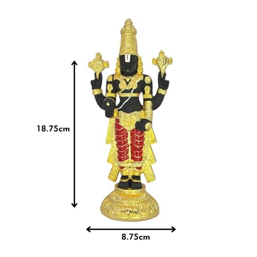 Image of Gold Plated Standing Balaji Idol |Lord Venkateswara Statue for Home Temple |Decorative Showpiece |Tirupati Balaji Murti for Pooja Room |Positive Energy & Festive Gifting |8.75 x 7 x 18.75 cm