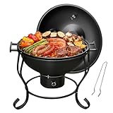 Portable Charcoal Grill with Built-In Thermometer, Adjustable Air Vent & Easy Cleanup, Portable BBQ Grill for Camping, Tailgating, Picnics and Small Backyard Cookouts, Easy-to-Carry Outdoor Grill