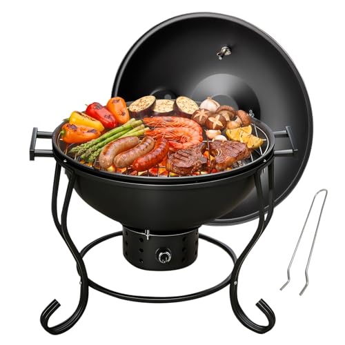 AirOpen 17' Barbacoa Pequeña Portatil Carbon, Barbacoa Carbon con Termómetro Integrado, Ventilación y Ventilador Ajustables, Barbacoas de Carbon y Leña Para Acampadas, Fiesta y Cocina al Aire Libre