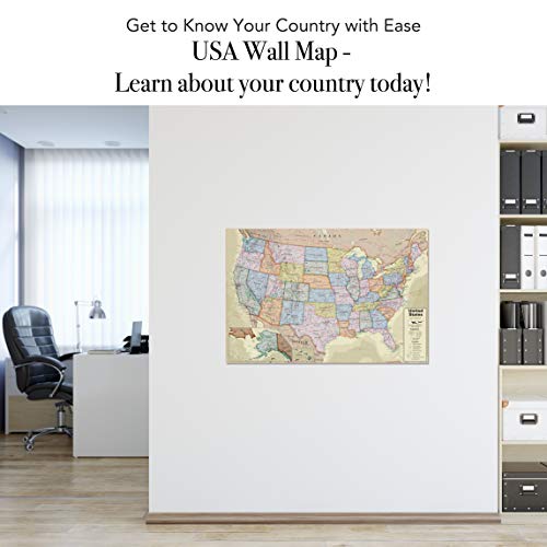 Waypoint Geographic Wall Map Of The Usa With Antique Ocean - Poster Size Wall Art (24" X 36") - Us Highways And Current Up To Date Geography, Ships Rolled And Laminated #TOP6
