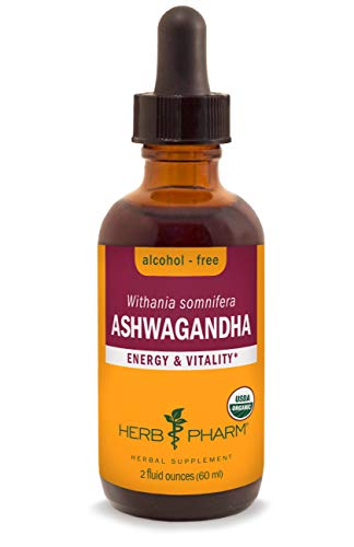 Herb Pharm Certified Organic Ashwagandha Extract for Energy and Vitality, Alcohol-Free Glycerite, 2 Ounce