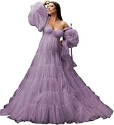 FEBUBETT Tulle Maternity Dresses for Photoshoot Long Sleeve Off Shoulder Pregnancy Baby Shower Dress