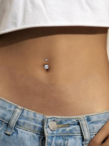 QWALIT Gold Fake Belly Piercing Cubic Zircon Butterfly Clip on Belly Button Rings Stick on Navel Ring Studsnon Piercing Fake Piercing Jewelry Pink Heart Silver Sticky Balls no Pierced3