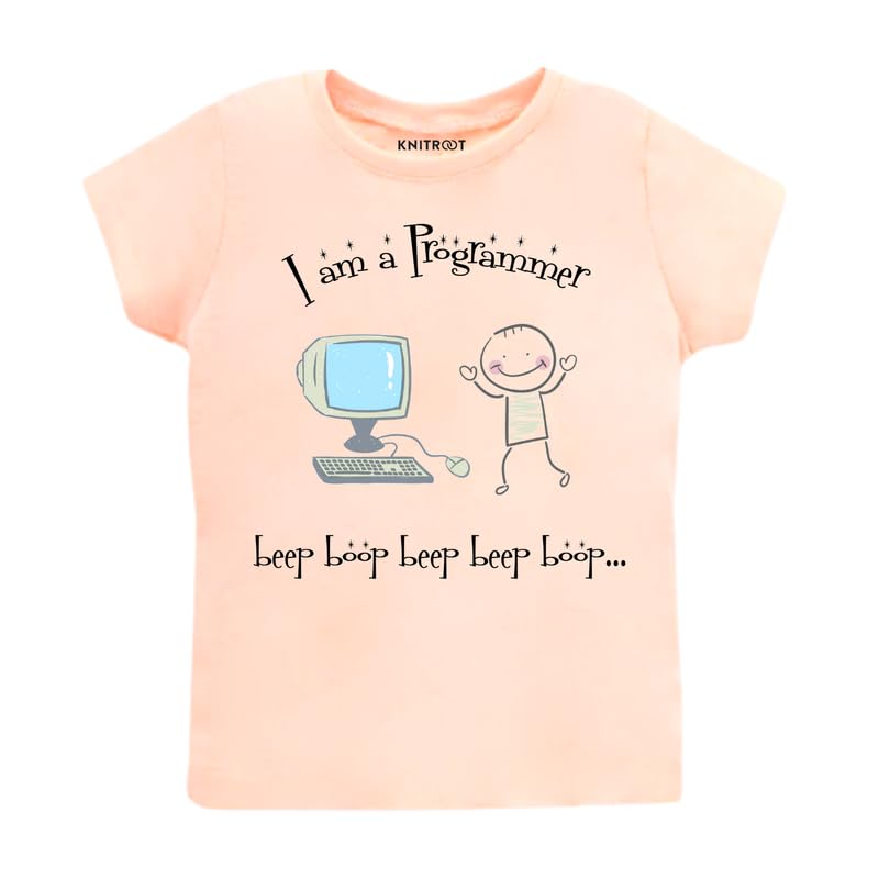 Image of KNITROOT Programmer Special, I Am A Programmer Beep Boop Beep Boop, T-Shirt, Unisex Baby Kids Half Sleeve Regular FIt 100% Cotton White Tshirt, Kids Cloths for Boys & Girls