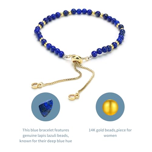 Lapis Lazuli Beaded Bracelet: Elegant, 14K gold beads, Adjustable and Stackable for Women4
