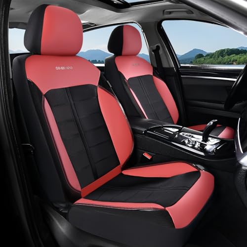 Image of Coverado Seat Cover, Car Seat Cover Front Seats, 3D Air Mesh Breathable Seat Protectors Sports Carbon Fiber Design Airbag Compatible Comfort Universal for Most Cars, Van,Trucks, SUV, Black&Wine
