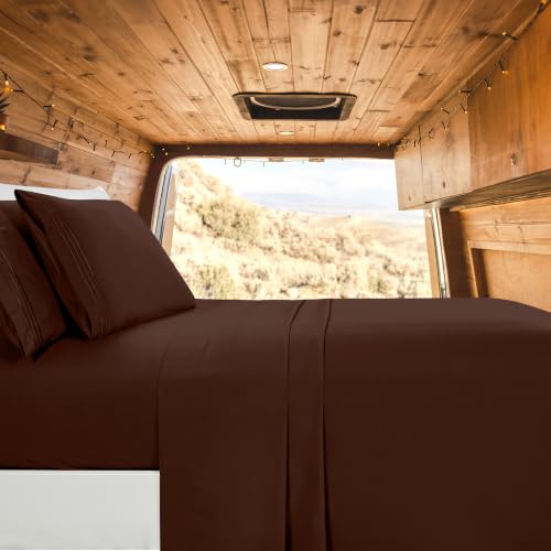 Image of Elegant Comfort Luxury 1500 Premium Hotel Quality Microfiber 4-Piece Sheet Set - Wrinkle Resistant, All Around Elastic Fitted Sheet, Deep Pocket up to 16 inch, RV Short Queen, Brown