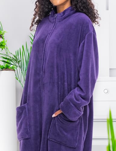 Image of Alexander Del Rossa Long Zip Up Robes, Plush Zipper Robes for Plus Size, Housecoats Zipper Front