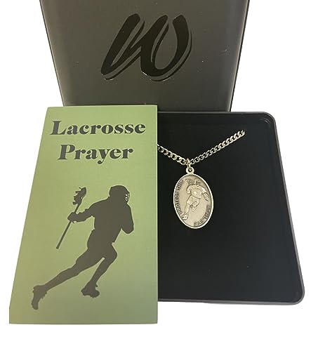 Westmon Works Lacrosse Medal Necklace for Men with St Sebastian Pewter Medallion Stainless Steel Chain Boxed Set with Prayer Card Saint Expressions Premium Jewelry for Athletes2