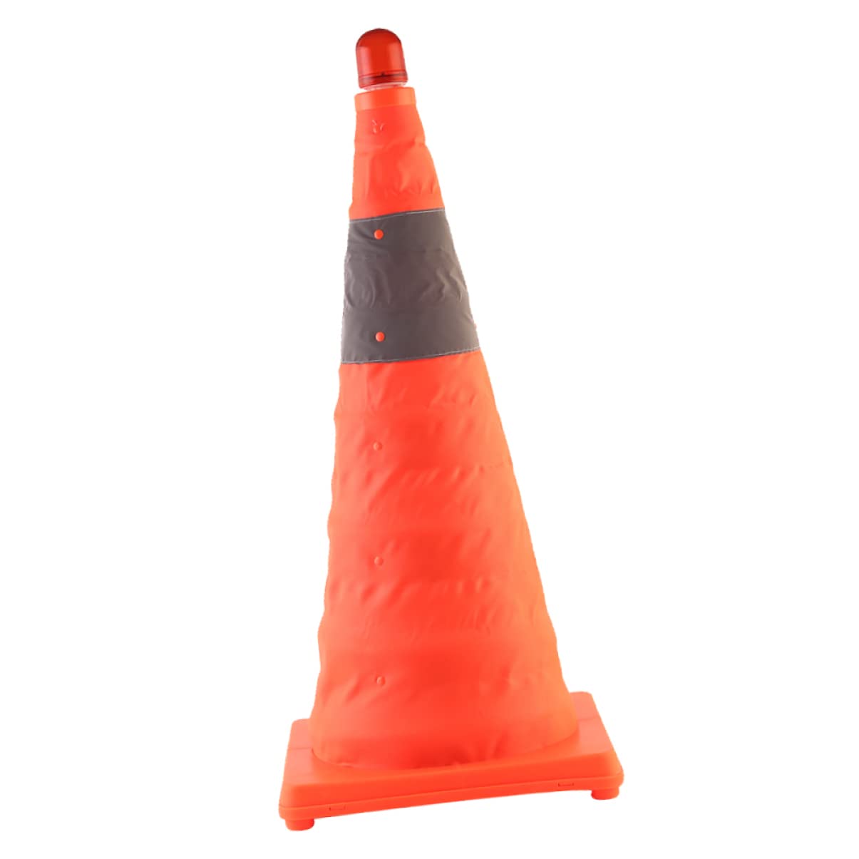 Cône Réfléchissant Pliable avec Lampe LED, 1 Pièce | Orange, Bandes Réfléchissantes, Facile à Transporter, Livré avec 2 Piles Aaa