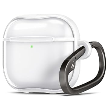 Spigen Capa ultra híbrida projetada para AirPods 4 e AirPods 4 com cancelamento de ruído ativo (2024), capa transparente antiamarelamento com chaveiro - Branco