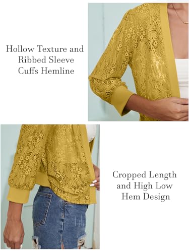 Image of Tanou 2025 Women's Sheer Floral Lace Shrug Cardigans Sweaters Cropped Lightweight 3 /4 Sleeves Bolero Shawl