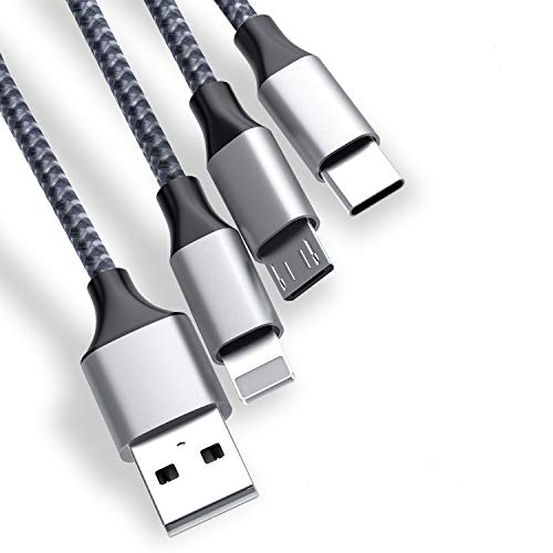 (Gray)4ft+6.6ft 2pack 3in1 Cable 3A Multiple Devices Phone Connector Universal USB Charger Cord Adapter Compatible with Cell Phone Note Tablets and More