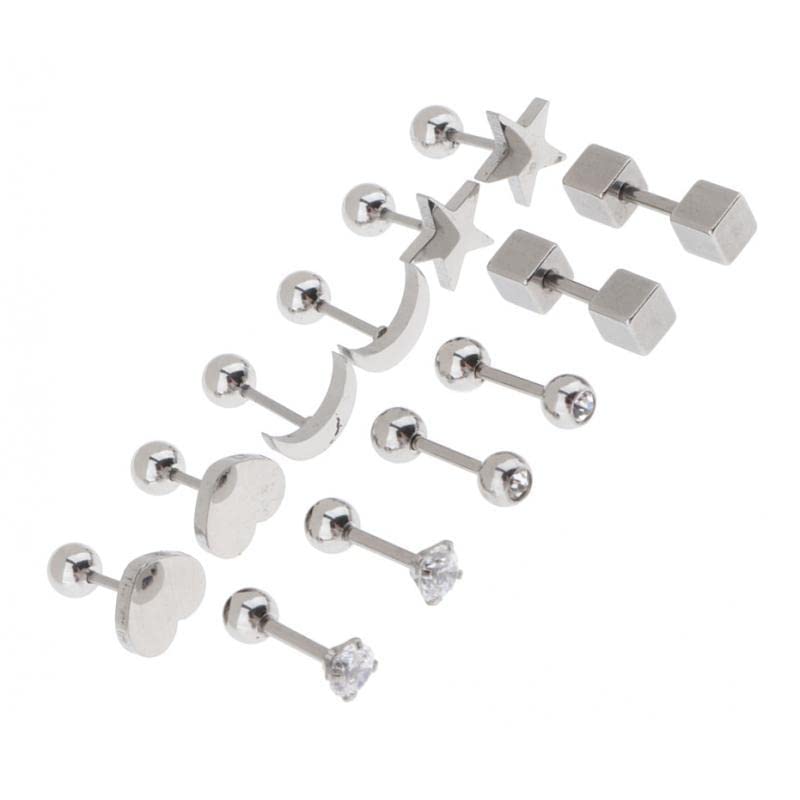 CALANDIS 6 Pairs Stainless Steel Ball Screw Back Earrings Star Heart Moon Stud Silver (B09ZTYCWSC) Amazon Price History, Amazon Price Tracker