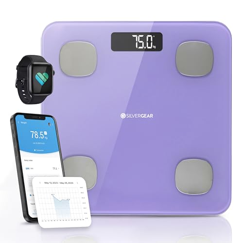 Silvergear® Balance Connectée HAUTE PRÉCISION | Pèse Personne Impedancemetre Connectée Bluetooth avec App | Pèse Personne Numérique Masse Graisseuse |...
