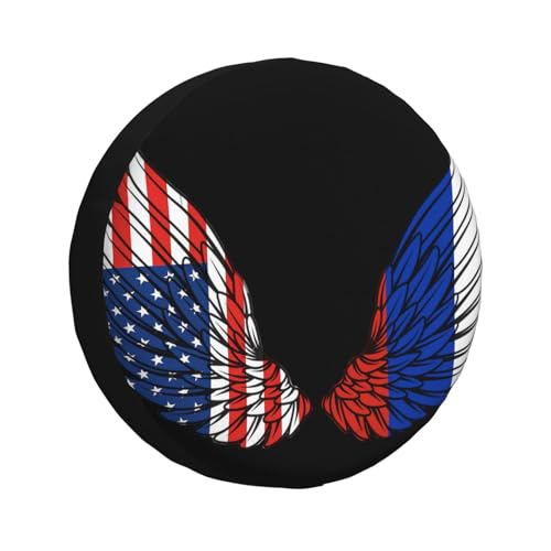 Image of Waterproof America Flag Russia Russians Flag Angel Wings Spare Tire Cover - Heavy-Duty Pu Leather Universal Fit for Rv, SUV, Truck & Off-Road Vehicles (Fits 27"-33" Tire Diameter) 14 Inch