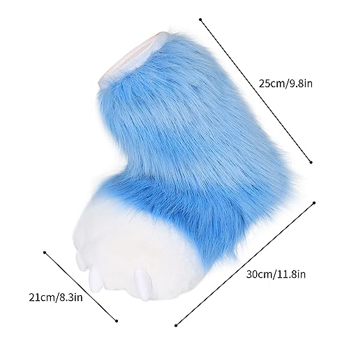 JUNBOON Fuzzy Bear Feet Paw Slippers Cat Wolf Fox Animal Claw Shoes Furry Boots Costume Accessories for Adult Halloween Cosplay Indoor3