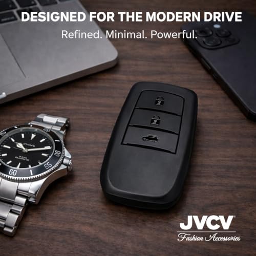 Image of JVCV Soft TPU Key Cover Compatible with Toyota Fortuner Camry Hilux Innova Crysta Fortuner Legender Innova HyCross Land Cruiser 3 Button Smart Key (3B Matte Black)