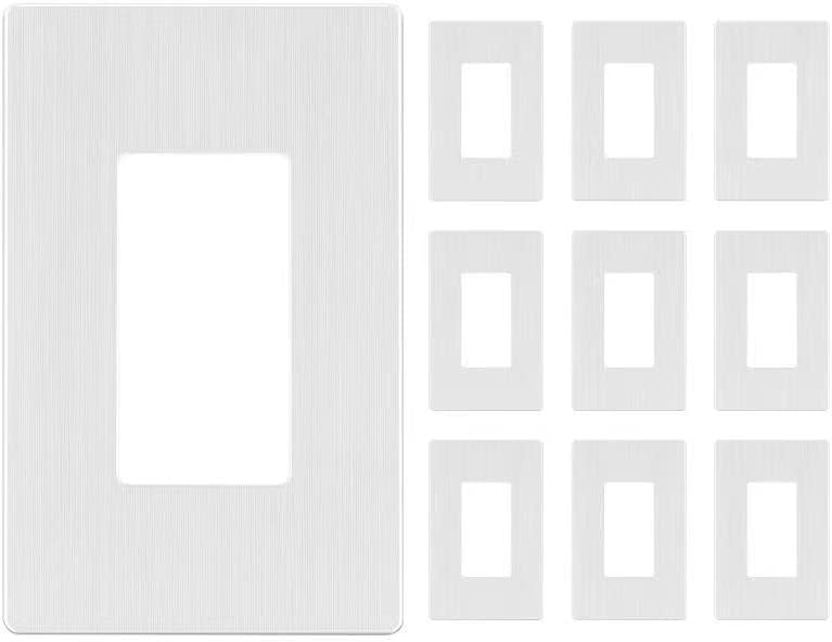 LIDER Brushed Finish Decorator Switch Cover, Screwless Wall Plate, Mid-Size 1-Gang 4.88" x 3.11", Unbreakable Polycarbonate Thermoplastic, UL Listed, LSWP-31M-BW10P, Brushed White, 10 pack