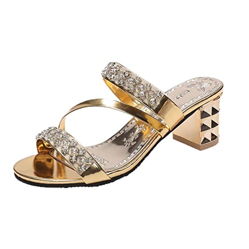 Sandales à talons hauts grande taille confortables à bout ouvert brillant