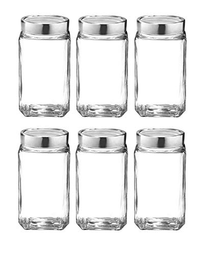 Image of Glass Jar with Lid, Cube Glass Container for Kitchen, 3000 ml, pack of 6