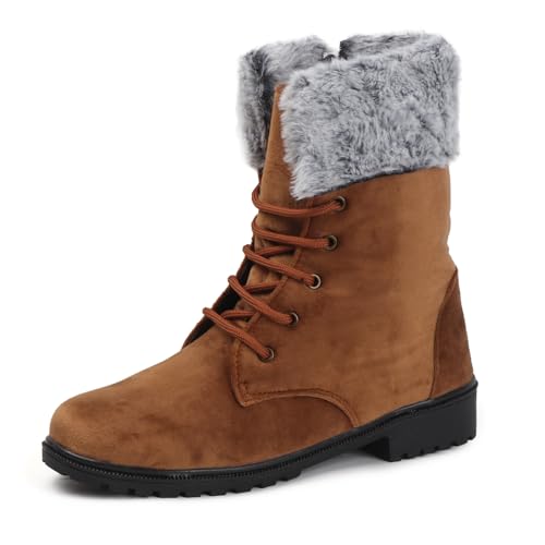 Denill Women's Black Winter Boots with Faux Fur & Lace-Up Design ...