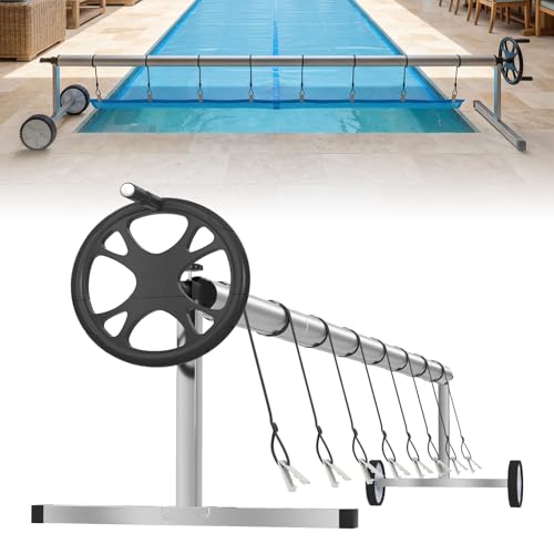 LZQ Enrouleur Bache Piscine Mobile en Aluminium système d'enroulement en Acier Inoxydable avec 8 Bandes de Fixation pour bâche Solaire et bâche de Piscine...