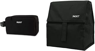 PackIt Freezable Snack Box (Black) and Freezable Lunch Bag with Zip Closure (Black) Bundle
