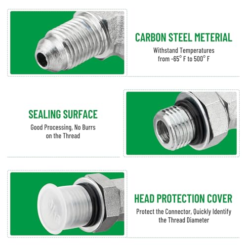 Image of 5 Pack 90 Degree Elbow Hydraulic Adapter Fittings: 1 /4 inch JIC 37 Male x #6 SAE /ORB Male, Hydraulic Hose End Connectors with Protection Cover - 6801-04-06