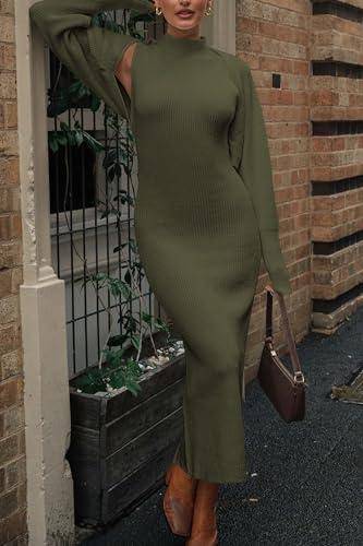 PRETTYGARDEN Women's Fall 2 Piece Outfits Knit Long Sleeve Cropped Cardigan Pullover Sweater Maxi Dress Sets Winter Clothing
