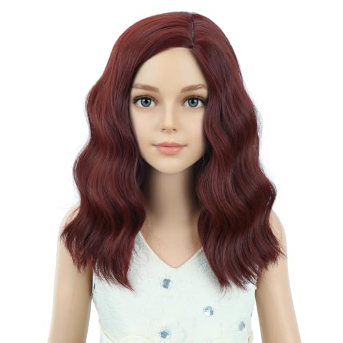 Image of PATTNIUM Red Brown Wig for Kids Girls Short Curly Wavy Wigs Brown Side Part Shoulder Length Heat Resistant Synthetic Wig Halloween Cosplay Costume Party Wigs