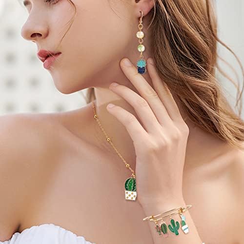 PandaHall 48pcs 8 Styles Cactus Tropical Charms, Plant Enamel Charms Pendant Summer Desert Plant Enamel Dangle Charms Beads for Necklace Bracelet Earrings DIY Jewelry Making