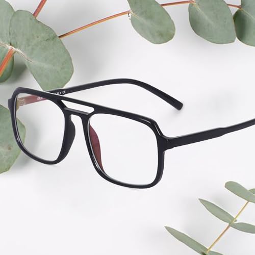 Image of Peter Jones Black Square Unisex Medium Sleek Optical Frame with Anti Glare Lenses (AG218B)
