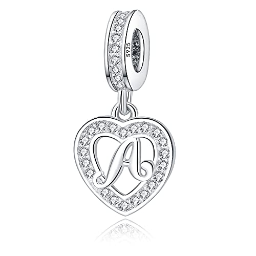 925 Sterling Silver Letter Charms A~Z Alphabet Charm Letter Beads fit Pandora European Bracelets fit Wife Mom Christmas Birthday Gift