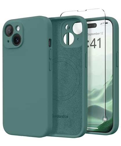 Image of Magnetic for iPhone 14 Case, Compatible with MagSafe, [Full Camera Protection][Screen Protector] Silicone Shockproof Protective Phone Case for iPhone 14 6.1 inch, Midnight Green