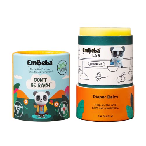 EmBeba Natural Diaper Rash Cream for Kids with Sensitive Skin | Travel Friendly Balm with Built-in Diaper Rash Roll-On Stick Applicator (Travel Size)