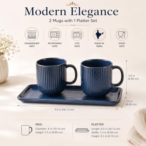 Image of miah decor Ceramic Coffee Mugs Set with Serving Platter, Handmade Stoneware