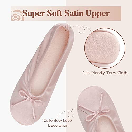 Bctex Coll Women’s Ballerina House Slippers With Bow, Ladies Satin Bedroom Slipper With Suede Sole Indoor (5-6, Pink, Numeric_5) #TOP2