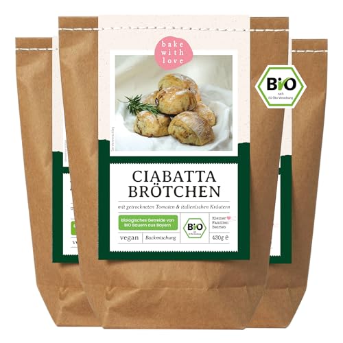 Bio Ciabatta Brötchen Backmischung – mit Tomaten, Kräutern & knuspriger Kruste – luftige italienische Brötchen für den Ofen – fast ohne Hefe – Bake with Love - 3er Pack Bio Ciabatta Brötchen Backmischung – mit Tomaten, Kräutern & knuspriger Kruste – luftige italienische Brötchen für den Ofen – fast ohne Hefe – Bake with Love - 3er Pack