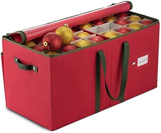 Large Christmas Bauble Storage Box With Dividers - 128-Compartment Xmas Ornament Storage Container with Zippered Closure - Designed for Delicate Christmas Decorations & Baubles - Tear Proof Non-Woven
