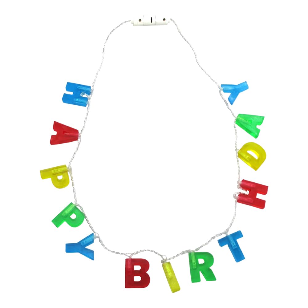 Collar iluminado de feliz cumpleaños | Collar de cumpleaños iluminado | Collar de letras de cumpleaños | Luces LED y intermitentes para fiesta | Multicolor | Talla única, Estándar